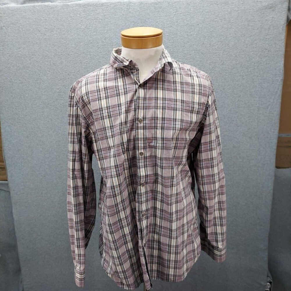 Banana Republic Mens Dress Shirt Mens X-Large Button Down Brown Plaid Design